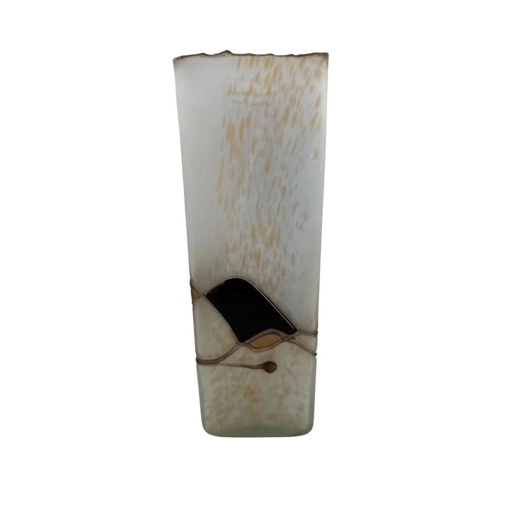 Omaggio Vetro Italiano Hand Made Art Glass Vase Frosted Blue Amber Zipper‎ Top